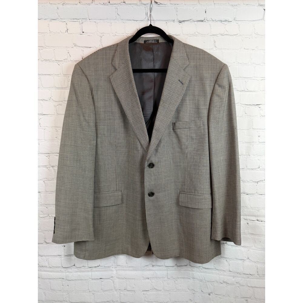 STAFFORD gray blue beige check houndstooth 100% wool mens suit jacket size 46R